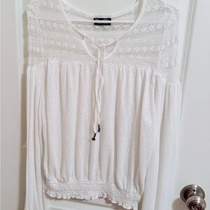 Vintage Inspired Wrangler Retro White Boho Lace Peasant Blouse - Size L -